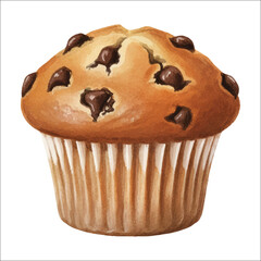 Watercolor Muffin Baked Dessert Vector Illustration on White Background
