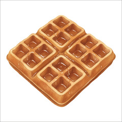 Watercolor Waffle Breakfast Pastry Vector Illustration
