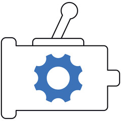 Outline Of A Mechanical Device With A Blue Gear And A Lever On A Transparent Background In Black And White Outline
