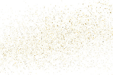 Gold Glitter Texture Isolated on White Background. Golden stardust. Amber Particles Color. Sparkles Rain. Vector Illustration, Eps 10.