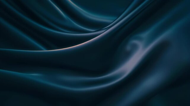 Abstract dark blue silk curtains background texture with elegant drape and smooth fabric folds, soft glow and minimal wave flow deep teal, refined modern luxury design, calm mood, gentle highlight