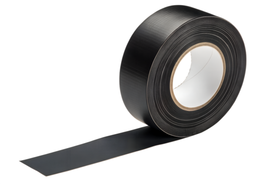 Black Duct Tape Roll, Single Industrial Adhesive Tape Isolated on White