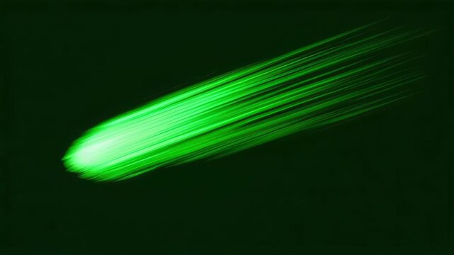Glowing green comet streaks across dark space with curtains of light cosmic trail evokes motion and wonder neon streak light trail and meteor, meteorite, fireball, bolide glow vivid streak and motion