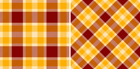 Plaid check tartan of vector background textile with a pattern seamless fabric texture. Set in warm colors. Creative gift paper ideas.