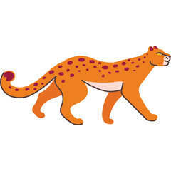 Orange Leopard With Red Spots Walking Left Side Against Transparent Background Stylized Illustration