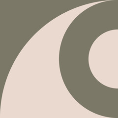 Modern abstract geometric art in camo green and off white in retro Bauhaus style. Minimalist pattern with simple geometric shapes like circles, smi circles, rectangles.