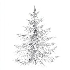 Detailed Hand Drawn Christmas Tree Line Art Sketch Isolated on White Background Natural Pine or Fir Tree Engraving Style Botanical Illustration for Design