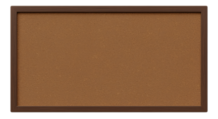 Cork board with wooden frame isolated on transparent background for notes and messages