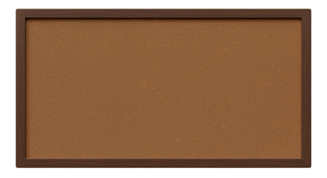 Cork board with wooden frame isolated on transparent background for notes and messages