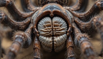 Detailed close-up of a tarantula revealing its intricate anatomy and textures showcasing nature's