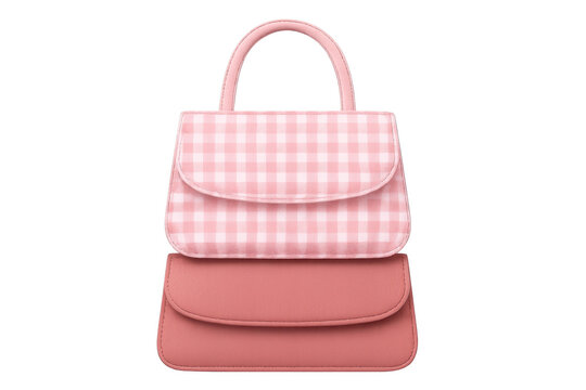 Pink handbag with gingham pattern and solid color flap, fashion accessory for women, isolated on transparent background