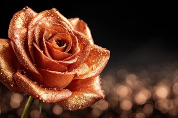 Golden Rose Close Up Against Dark Background