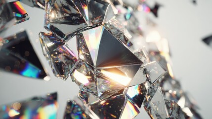 Abstract Shattered Glass Fragments With Iridescent Reflections