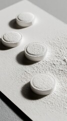 White Pills On A Surface With Shadows