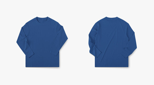 blue longsleeve tshirt for mockup, blue longsleeve tees on white background