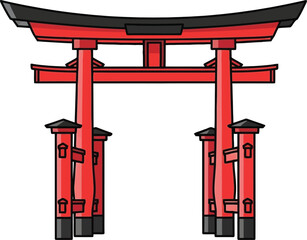 Red Japanese Torii Gate with Black Roof and Stone Base 1