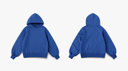 blue oversized hoodie on white background, blue hoodie from front and back side