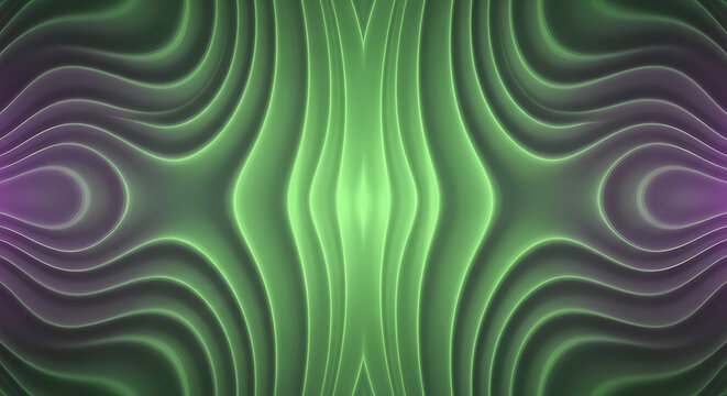 Dynamic abstract background featuring flowing green and purple waves, creating a symmetrical and organic pattern for modern design