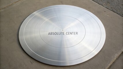 A large circular disc of polished silver with 'Absolute Center' text inscribed