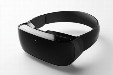 Black standalone VR headset resting on white surface