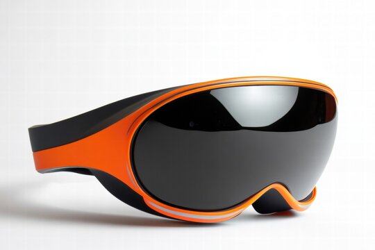 Orange futuristic sports visor placed on white background