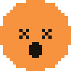 Obraz premium Orange Pixelated Smiley Face Icon With Black X Eyes And Open Mouth Expressing Shock Or Exhaustion Transparent Background Digital Art