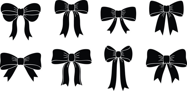 Decorative black bows set for various occasions like gifts and celebrations, perfect for design projects and crafts 