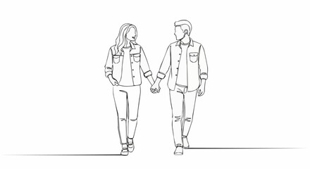 Line Art Depiction of a Couple Walking Hand-in-Hand.