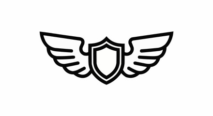 Minimalist black line art of a shield with wings icon.