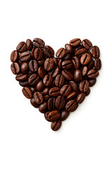 Coffee Bean Heart: Roasted coffee beans artfully arranged in the shape of a heart, representing the love and passion for coffee. Perfect for cafe designs or coffee shop concepts.