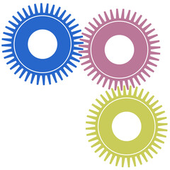 Interconnected Gear Wheels of Blue Purple and Yellow