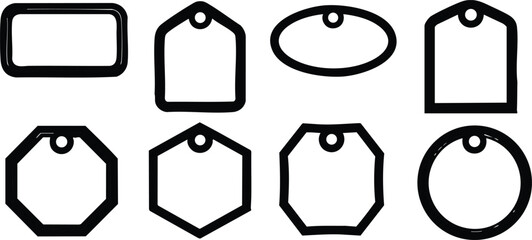 Various tag shapes including rectangular, oval, octagonal, and circular designs for creative projects 