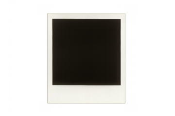 Vintage instant film frame with blank black space for customizing, providing retro aesthetic and transparent background