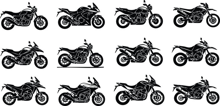 Motorcycle vector illustrations showcasing various bike designs for enthusiasts and creators 
