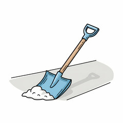 Shovel with snow leaning against surface in winter scene  