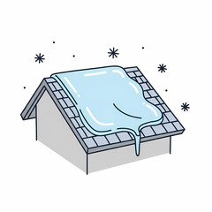 Ice sheet melting on rooftop with snowflakes in winter scenery  