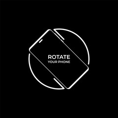 A minimalist line-art illustration of a smartphone featuring the rotate your phone icon