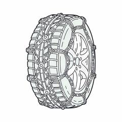 Winter tire with metal chains for enhanced grip on snow  