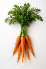 Fresh Carrots: A vibrant bunch of carrots, with their earthy orange roots and lush green tops, are neatly arranged, showcasing nature's bounty and culinary potential.
