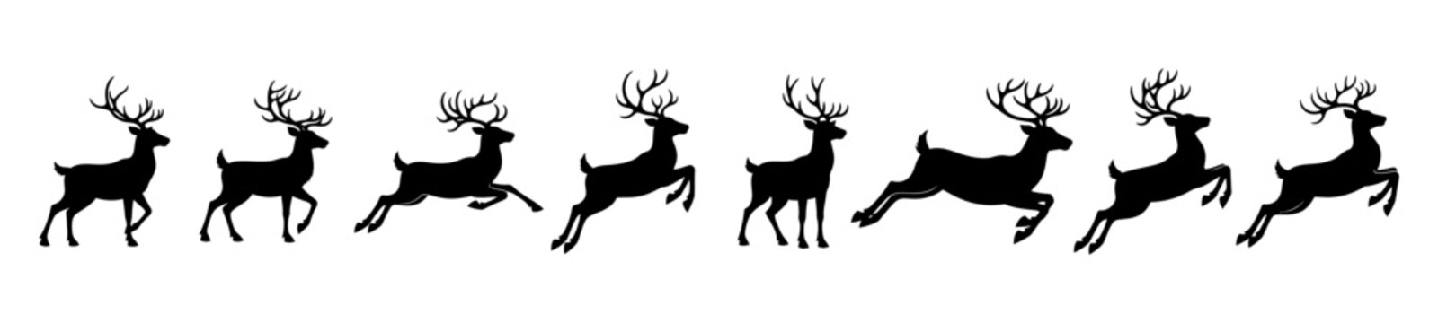 Silhouette of a running deer animation sequence. Vector illustration sprite sheet of a stag in various motion phases