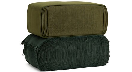 Two stacked meditation cushions in green and black on white background.