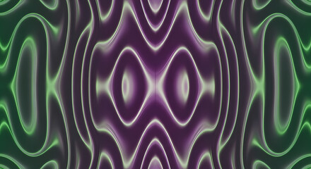 Mesmerizing abstract pattern featuring flowing green and purple neonlike lines creating a symmetrical and futuristic design