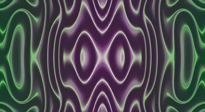 Mesmerizing abstract pattern featuring flowing green and purple neonlike lines creating a symmetrical and futuristic design - Powered by Adobe