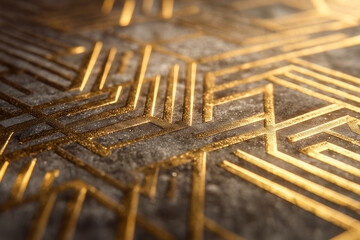textured brass surface with precise geometric engraving and warm metallic tone