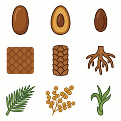 Date Fruit Icons Pack – Cute Cartoon Dates, Seeds, Leaves & Palm Elements