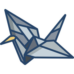 Origami crane bird made from gray paper folded with geometric precision isolated on a transparent background a symbol of peace and hope