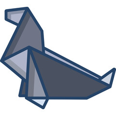 Origami Seal Isolated On Transparent Background In Shades Of Grey And Blue With Dark Blue Outline