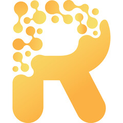 Orange Letter R Abstract Design With Connected Dots And Bubbles Effect Transparent Background