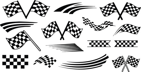 Checkered flags and racing stripes vector illustration for motorsport graphics and designs 