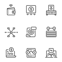 Financial technology icons wallet laptop printer network and data Keywords: finance, technology
